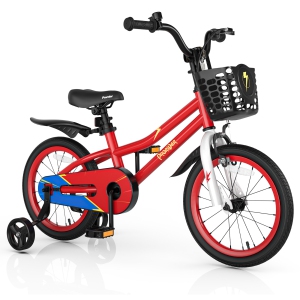 Costway 16" Kid's Bike with Removable Training Wheels & Basket for 4-7 Years Old