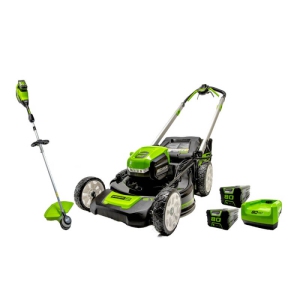 Greenworks PRO 80V 21-Inch Self-Propelled Mower + 80V 16-Inch String Trimmer Combo Kit, 4.0 AH + 2.0 AH Battery and Charger Included