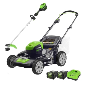 Greenworks PRO 80V 21-Inch Push Mower + 16-Inch String Trimmer, (2) 2.0 AH Batteries and Charger Included