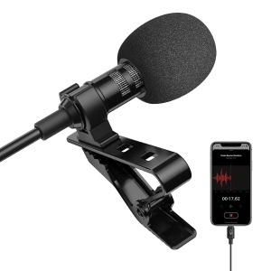 Microphone Professional for iPhone Lavalier Lapel Omnidirectional Condenser Mic Phone Audio Video Recording Easy Clip-on Lavalier Mic for YouTube Interview Tiktok for iPhone/iPad/i