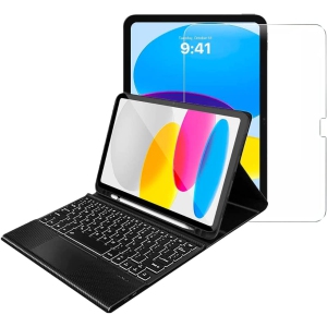 SaharaCase Apple 10.9" iPad (10th Generation) Protection Kit Bundle - Keyboard Case with Track Pad with Tempered Glass Screen - Black