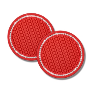 Bling Car Coasters Crystal Rhinestone Car Coaster 2.76 inch Silicone Diamond Car Cup Holder Coasters Suitable for Most Car Car Coasters for Women(2 Packs)