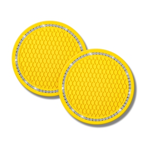 Bling Car Coasters Crystal Rhinestone Car Coaster 2.76 inch Silicone Diamond Car Cup Holder Coasters Suitable for Most Car Car Coasters for Women(2 Packs)