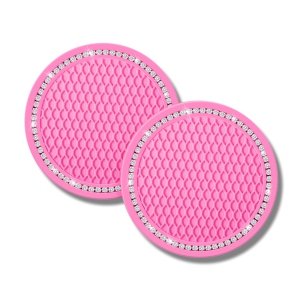 Bling Car Coasters Crystal Rhinestone Car Coaster 2.76 inch Silicone Diamond Car Cup Holder Coasters Suitable for Most Car Car Coasters for Women(2 Packs)