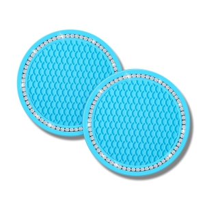 Bling Car Coasters Crystal Rhinestone Car Coaster 2.76 inch Silicone Diamond Car Cup Holder Coasters Suitable for Most Car Car Coasters for Women(2 Packs)