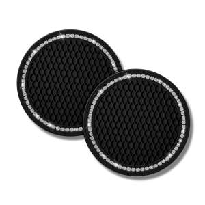 Bling Car Coasters Crystal Rhinestone Car Coaster 2.76 inch Silicone Diamond Car Cup Holder Coasters Suitable for Most Car Car Coasters for Women(2 Packs)
