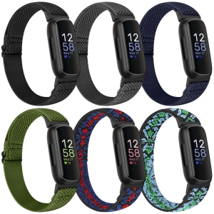 Adjustable Elastic Watch Bands Compatible with Fitbit Inspire 3/Inspire 2/Inspire/Inspire HR/Fitbit Ace 3/Ace 2, 6 Pack Nylon Loop Sport Band Stretchy Replacement Wristband Women