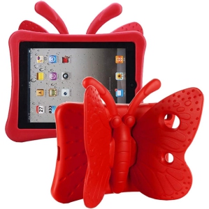 Silicone Butterfly Child Kids Protective Stand Case Kickstand Cover for iPad 10.2" 7th 8th 9th Gen. Air 3rd Gen. iPad Pro 10.5", Red
