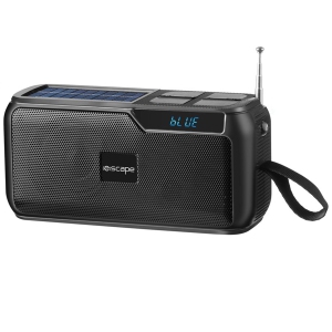 Escape - Solar Powered Rechargeable Bluetooth Speaker with FM Radio and Flashlight, Black