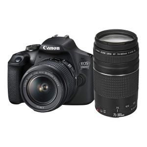 Canon EOS 2000D Rebel T7 EF18-55mm + EF 75-300mm Double Zoom Lens Kit