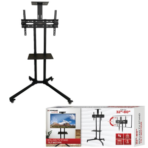 Xtreme XMB1-0133-BLK Rolling TV Stand, Adjustable Tilt, Television Sizes 32''-80'' inch, Wheels with lock