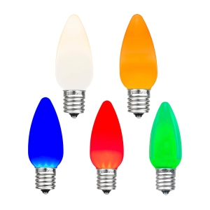 Novelty Lights 25 Pack C9 Ceramic Style LED Christmas Lights, Opaque Replacement Bulbs with E17 Base, Shatterproof Plastic, 3 Ultra-Bright SMDs Per Bulb, Energy Efficient 0.5W