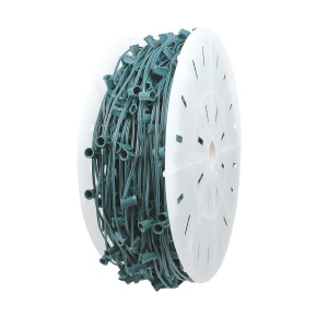 Novelty Lights 1,000 Foot C7 Christmas Stringer Bulk Reel, Green Wire, 12" Spacing, Candelabra Base (C7/E12), SPT-1 8 AMP Wire