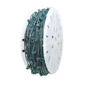 Novelty Lights 1,000 Feet C9/E17 Socketed Light Spool, Green Wire Bulk Reel, 8 Amp SPT-1 Wire, Commercial Grade, Indoor/Outdoor All Weather, For Cutting Custom Lengths