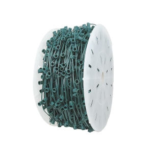 Novelty Lights 1,000 Feet C9/E17 Socketed Light Spool, Green Wire Bulk Reel, 8 Amp SPT-1 Wire, Commercial Grade, Indoor/Outdoor All Weather, For Cutting Custom Lengths