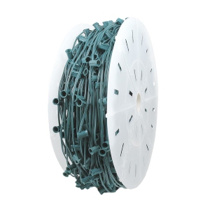 Novelty Lights 1,000 Feet C9/E17 Socketed Light Spool, White or Green Wire Bulk Reel, 10 Amp SPT-2 Wire, Commercial Grade, Indoor/Outdoor All Weather, For Cutting Custom Lengths