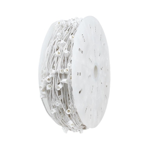 Novelty Lights 1,000 Foot C7 Christmas Stringer Bulk Reel, White Wire, 12" Spacing, Candelabra Base (C7/E12), SPT-1 8 AMP Wire