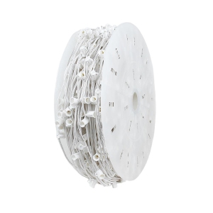Novelty Lights 1,000 Feet C9/E17 Socketed Light Spool, White Wire Bulk Reel, 8 Amp SPT-1 Wire, Commercial Grade, Indoor/Outdoor All Weather, For Cutting Custom Lengths