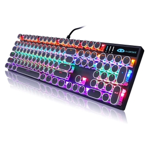NIERBO Typewriter Style Black Retro Punk Gaming Keyboard with RGB Backlit, 104 Keys Blue Switch Wired Keyboard, Round Keycaps for Windows/Mac/PC