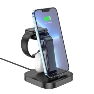 3 in 1 Magnetic Wireless Charger Stand Desktop Dock Station for Apple Watch iWatch AirPods iPhone, Black