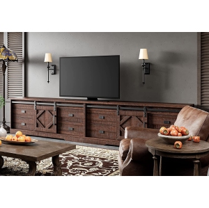 WAMPAT Modern Farmhouse TV Stand Set of 2 for up to 110" TVs Wood Entertainment Center with Drawers and Adjustable Shelf for Living Room, Rustic Brown