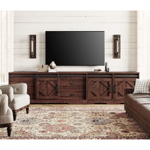 WAMPAT Modern Farmhouse TV Stand for up to 110" TVs Wood Entertainment Center Cabinet with Drawers and Adjustable Shelf for Living Room, Rustic Brown