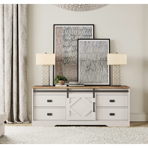 WAMPAT Modern Farmhouse TV Stand for up to 65" TVs Wood Entertainment Center with Drawers and Adjustable Shelf for Living Room,Cream White