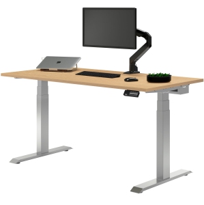 Desky Dual Laminate Sit Stand Desk - Select Beach / Grey Standing Computer Desk For Home Office & Study 59.1" x 29.5"