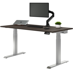 Desky Dual Laminate Sit Stand Desk - Burnished Wood / Grey Standing Computer Desk For Home Office & Study 59.1" x 29.5"