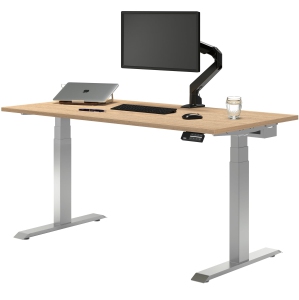 Desky Dual Laminate Sit Stand Desk - Sublime Teak / Grey Standing Computer Desk For Home Office & Study 47.2" x 29.5"