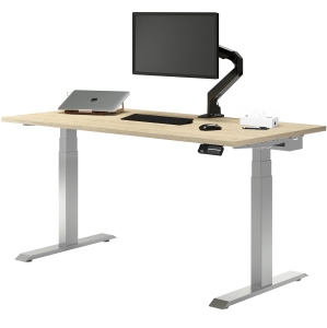 Desky Dual Laminate Sit Stand Desk - Classic Oak / Grey Standing Computer Desk For Home Office & Study 47.2" x 29.5"