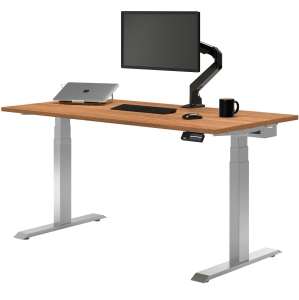 Desky Dual Laminate Sit Stand Desk - Prime Oak / Grey Standing Computer Desk For Home Office & Study 70.9" x 29.5"