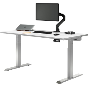 Desky Dual Laminate Sit Stand Desk - White / Grey Standing Computer Desk For Home Office & Study 70.9" x 29.5"