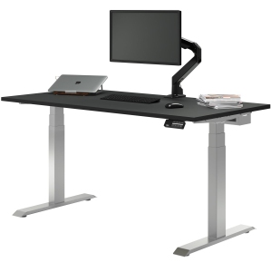 Desky Dual Laminate Sit Stand Desk - Black / Grey Standing Computer Desk For Home Office & Study 70.9" x 29.5"