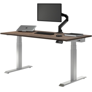 Desky Dual Laminate Sit Stand Desk - Natural Walnut / Grey Standing Computer Desk For Home Office & Study 70.9" x 29.5"