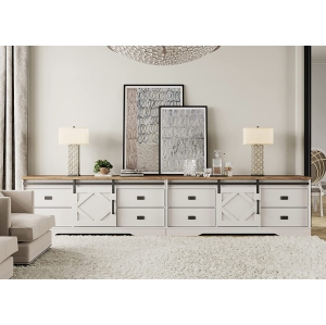 WAMPAT Modern Farmhouse 2 in 1 TV Stand for up to 110" TVs Wood Entertainment Center with Drawers and Adjustable Shelf for Living Room, Cream White