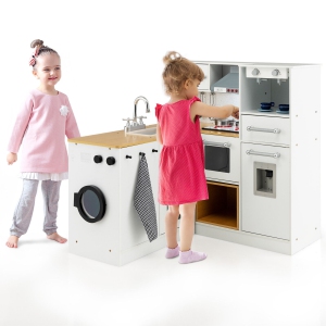 Gymax Kids 2-Piece Kitchen Play Set Pretend Chef Toy Set w/ Range Hood & Stove Burner