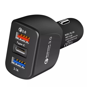 2 PACK of TEDLIN 3 Port USB Car Charger QC3.0 Quick Charging 5V 3.1A Dual USB type-c Port USB Car Charger for Cell Phones and Tablets, Earbuds