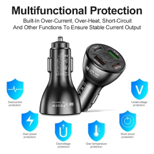 2 Pack of USB Fast Car Charger USB Type C / PD Fast Charger 20W 4 Port Multi-Functional Charger Power Adapter Compatible with iPad iPhone and Android Cell Phone and Tablet