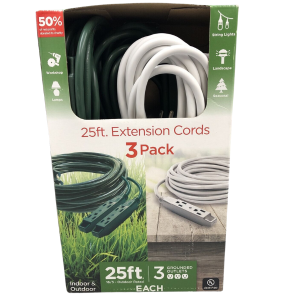 Jasco 1459518 25ft.Extension Cords 3Pack Indoor & Outdoor Grounded