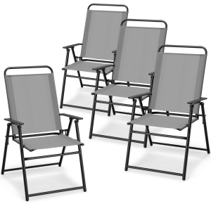 Topbuy Outdoor Folding Chairs Set of 2/4 Lightweight High Back Chairs w/ Armrests Cozy Seat Fabric