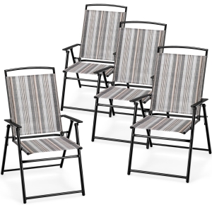 Topbuy Outdoor Folding Chairs Set of 2/4 Lightweight High Back Chairs w/ Armrests Heavy-Duty Metal Frame