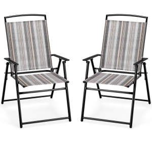 Topbuy Outdoor Folding Chairs Set of 2/4 Lightweight High Back Chairs w/ Armrests Heavy-Duty Metal Frame