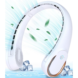 Neck Fan, Neck Fans Portable Rechargeable, Upgrade 360° Air Outlet, Super Quiet, 3 Speeds, 4000mAh Personal Bladeless Wearable Fan for Indoor Outdoor Travel-White