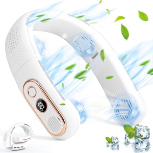 Portable Neck Fan, 4 Turbo 4000mAh Foldable 720°Cooling Powerful Airflow Hands-Free Bladeless Fan, USB Rechargeable with 3 Speeds Adjustment Low Noise Wearable Fans (White)