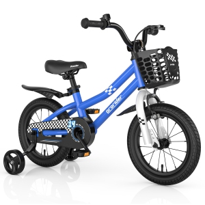 Costway 14" Kid's Bike with Removable Training Wheels & Basket for 3-5 Years Old