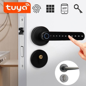 ISPEKTRUM iSM06 Biometric Smart Door Lock with Keypad Keyless Entry Fingerprint Door Handlesets, Passcodes, Keys Unlock for Home, Apartment, Office, Front Door, Bedroom, Black