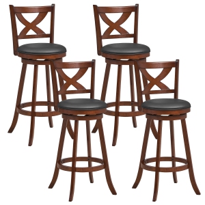 Gymax Swivel Bar Stools Set of 4 30 Inch Bar Height Chairs w/ High Backrest Espresso