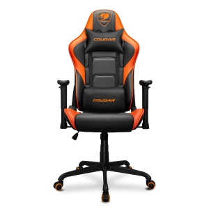 Cougar Armor Elite Office Gaming Chair - Ergonomic, High Back Premium Breathable PVC Leather Reclining Backrest Headrest & Lumbar Cushions, Orange|Black