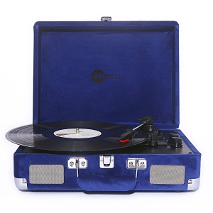 Arkrocket Curiosity Bluetooth Turntable Retro Suitcase 3-Speed Record Player with Built-in Speakers-Klein Blue